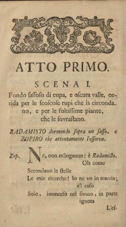 Atto Primo. [= Erster Akt, ital., dt.]