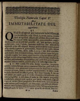 Caput V. De Immutabilitate Dei.