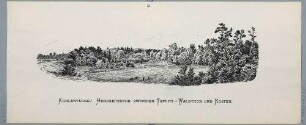Panoramaansicht des Kohlentagebaus Herbertzeche zwischen Teplitz - Waldthor (heute Teplice-Lesní Brána) und Kosten (heute Košťany) in Böhmen, entlang der Dux-Bodenbacher Eisenbahnlinie, mit Legende