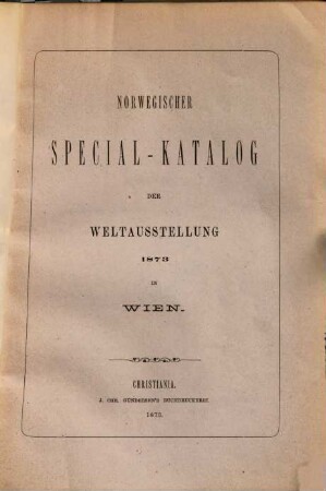 Norwegischer Special-Katalog der Weltausstellung 1873 in Wien