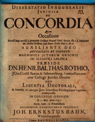 Diss. inaug. iur. de concordia