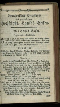 Genealogisches Verzeichniß des gegenwaertigen Hochfuerstl. Hauses Hessen