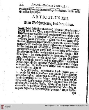 Articulus XIII- XIV. Von Beschwehrung des Inquisiten. Wie die verhandlete Inquisitions-Acten zu unserm königlichen Ober-Gericht/.../einzuschicken seynd.