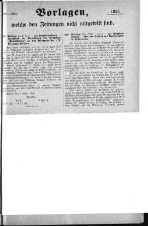 Anlage: (219-22.), Vorlagen, welche den Zeitungen nicht mitgeteilt sind, 13. März 1925