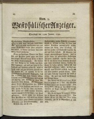 Num. 5. Dienstags den 15ten Januar. 1799