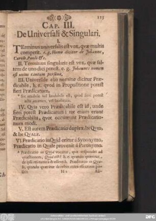 Cap. III. De Universali & Singulari.