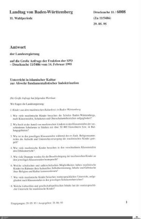 Anfrage der SPD: Unterricht in islamischer Kultur