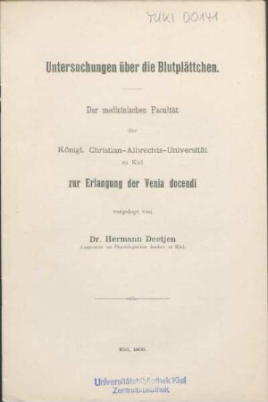 Untersuchungen über die Blutplättchen