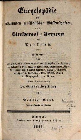 Encyclopädie der gesammten musikalischen Wissenschaften oder Universal-Lexicon der Tonkunst, 6. Riesenharfe bis Zyka