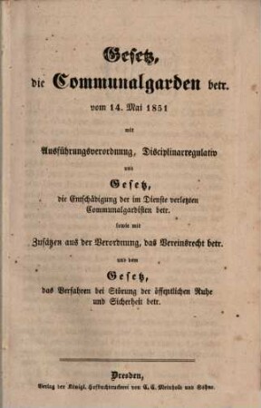 Gesetz, die Communalgarden betr. vom 14. Mai 1851
