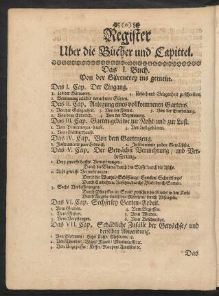 Register Uber die Bücher und Capittel.