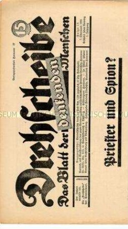 Völkisch-nationalistische Wochenzeitung "Drehscheibe" zur Rolle der katholischen Kirche im NS-Staat und zum 70. Geburtstag von Ludendorff