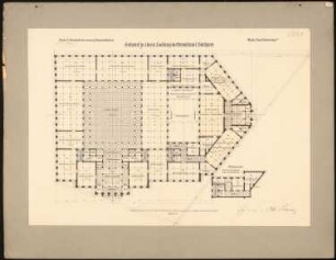 Landesgewerbemuseum, Stuttgart: Grundrisse unteres Hauptsgeschoss, Halbgeschoss 1:200