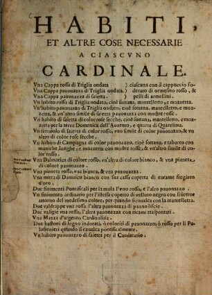 Habiti et altre cose necessarie a ciascuno cardinale