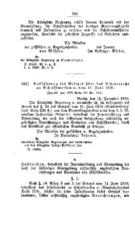 Ausführung des Gesetzes über das Urheberrecht an Schriftwerken etc. vom 11. Juni 1870 : [I. Allgemeine Verhältnisse der Behörden und Beamten]