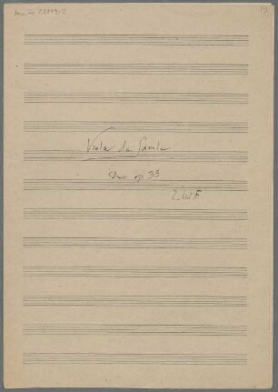 Duets, vla d'amore, vla da gamba, op.33, g-Moll, Excerpts - BSB Mus.ms. 23179-2 : [title part vla da gamba:] Viola da Gamba // Duo op 33 // E.W.F.