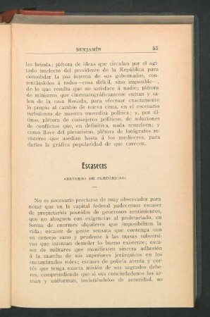 Escaseces : "Reverso de pletóricas"