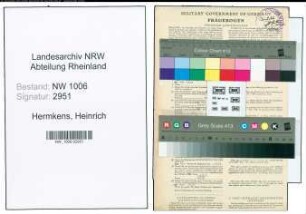 Entnazifizierung Heinrich Hermkens , geb. 12.09.1899 (Landwirt)