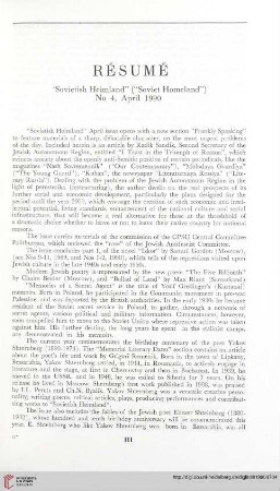 Résumé „Sovietish Heimland“ („Soviet Homeland“) No. 4, April, 1990