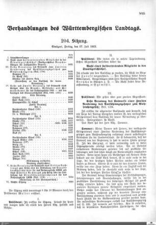 204. Sitzung, Stuttgart, 27.7.1923