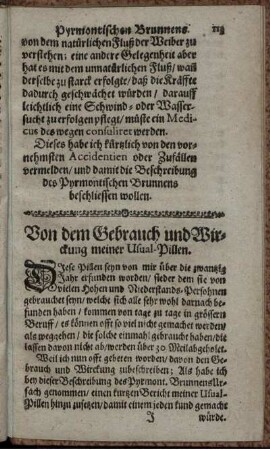 Von dem Gebrauch und Wirckung meiner Usual-Pillen