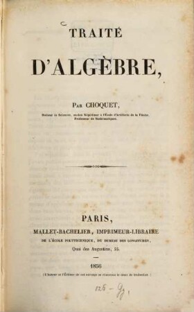 Traité d'algèbre