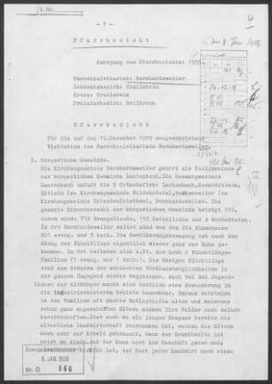 Wildenstein-Bernhardsweiler: Pfarrbericht Bernhardsweiler mit Lautenbach 1955