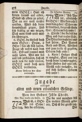 Zugabe einiger alten und neuen erbaulichen Gesänge.