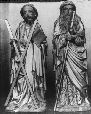 Frankfurt am Main, Dom St. Bartholomäus, Hochaltar, linker Flügel, obere Reihe, 3. und 4. Figur v.l.: Andreas und Johannes d.T.; Altar aus Katharinenkirche Salzwedel
