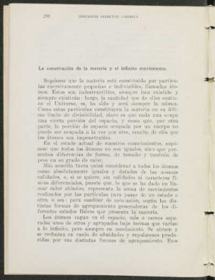 La constitución de la materia y el infinito movimiento