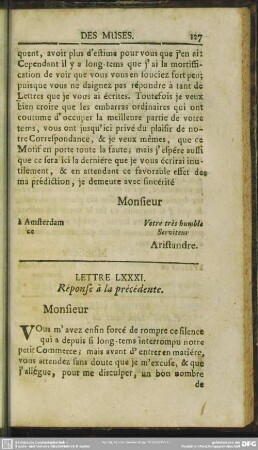 Lettre LXXXI. Response a la precedente
