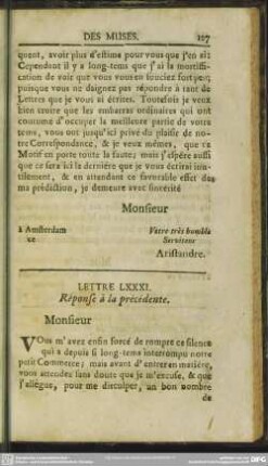 Lettre LXXXI. Response a la precedente