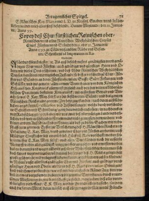 Copey deß Churfürstlichen Reinischen ober Reinischen unnd nider Reinischen Westphälischen Creyses ...
