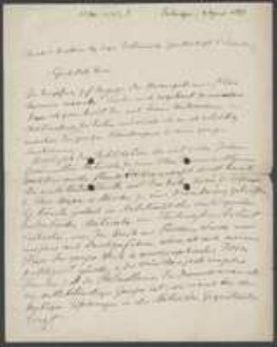 Brief von Paul Reinsch an Regensburgische Botanische Gesellschaft