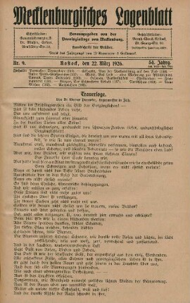Nr. 9. Rostock, den 22. März 1926.
