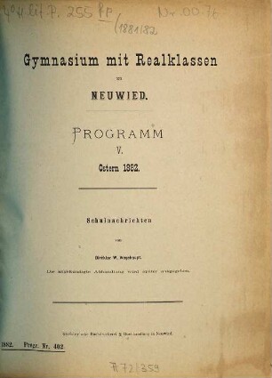 Programm : Ostern ... 1881/82