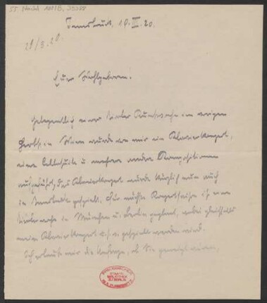 Brief an B. Schott's Söhne : 19.03.1920