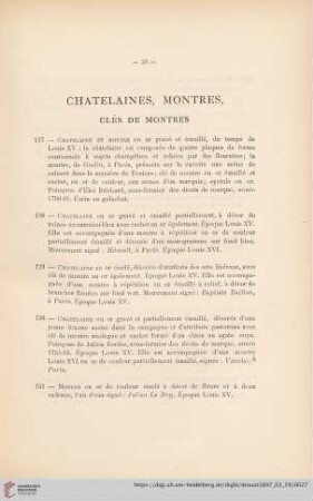 Chatelaines, Montres, Clés de Montres (Nr. 127 - 152)