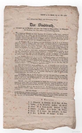 Broschüre, Plakat; Aufruf: "Der Stadtrath", Neustadt, 11. Mai 1832