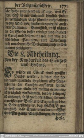 Die 8. Abtheilung. Von der Nutzbarkeit des Creutzes und Leidens
