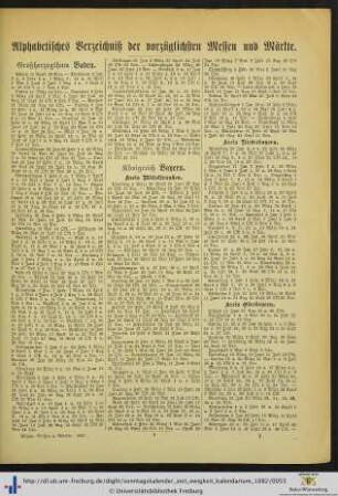 Alphabetisches Verzeichniß der vorzüglichen Messen und Märkte.