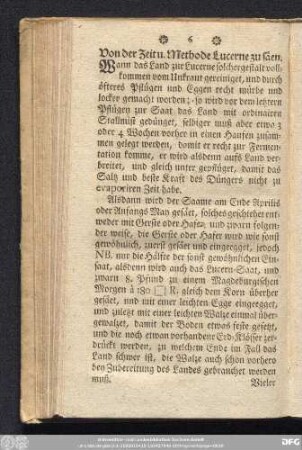 Von der Zeit u. Methode Lucerne zu säen.