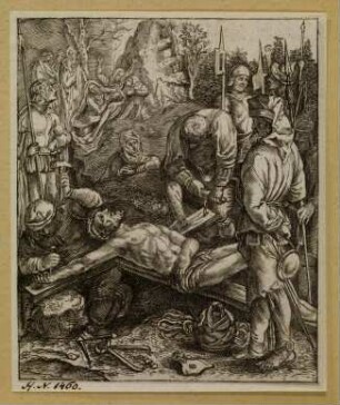 Christus wird an das Kreuz genagelt