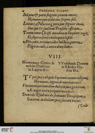 VIII. Hermannus Comes & nobilis Dominus in Lippia, &c. VVedekindi Domini in Rheden Illustris filia