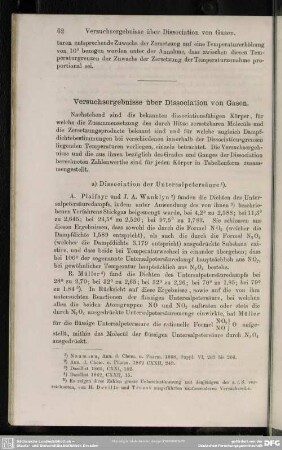 Versuchsergebnisse über Dissociation von Gasen