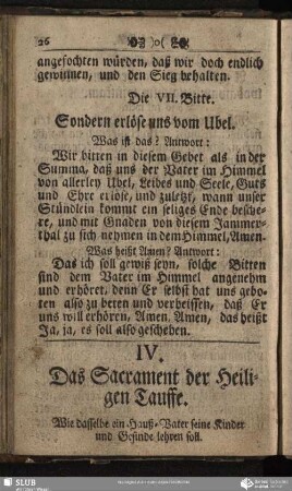 IV. Das Sacrament der Heiligen Tauffe