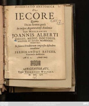 Dissertatio Anatomica De Iecore