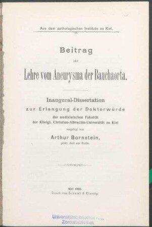 Beitrag zur Lehre vom Aneurysma der Bauchaorta