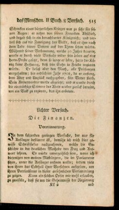 Achter Versuch. Die Finanzen