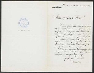Brief von Gustav Mahler an Gustav Bock